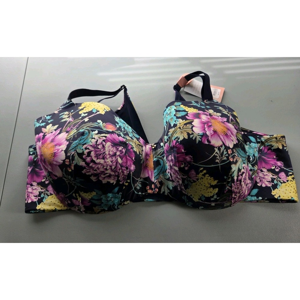 Cacique Lightly Lined Balconette Bra Size‎ 46DD Blue Floral Underwire NWT